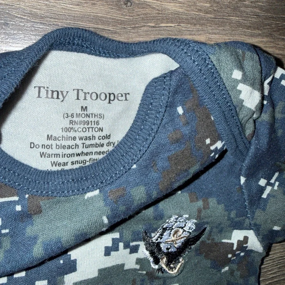 Tiny Trooper Baby Navy Digital Camo Romper Bodysuit Beanie 3 Piece Bundle Set